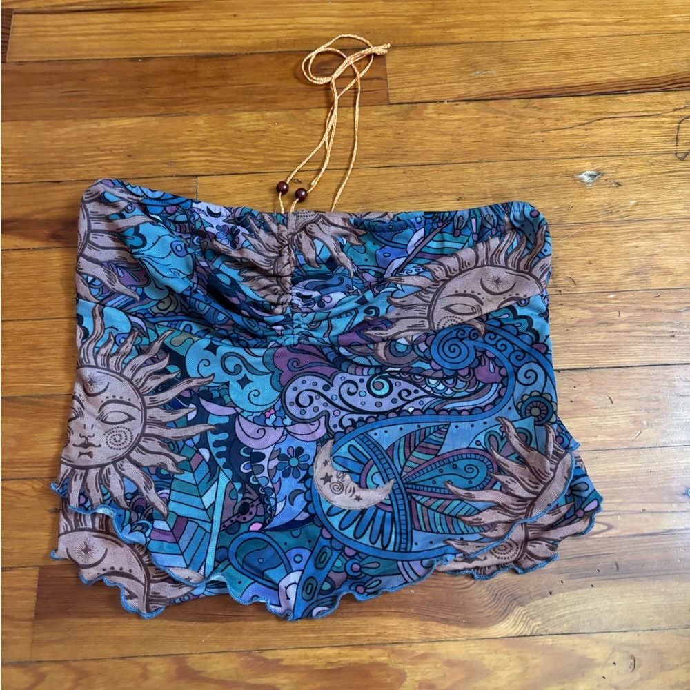 SHEIN Blue and Brown Sun and Moon Crop Top
